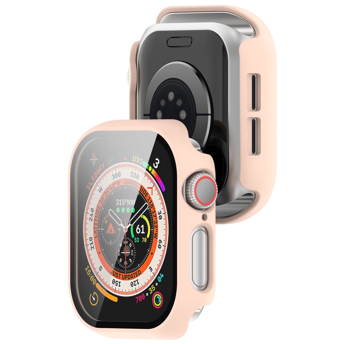 Etui ze szkłem do zegarka Bizon Case Watch Adamo do Apple Watch 11 / 10 42 mm, różowe